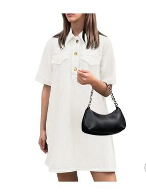 Imily Bella White Short Sleeve Denim Mini Dress Size L